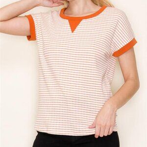 Women's Orange and White Stripe T-shirt Staccato Size XL